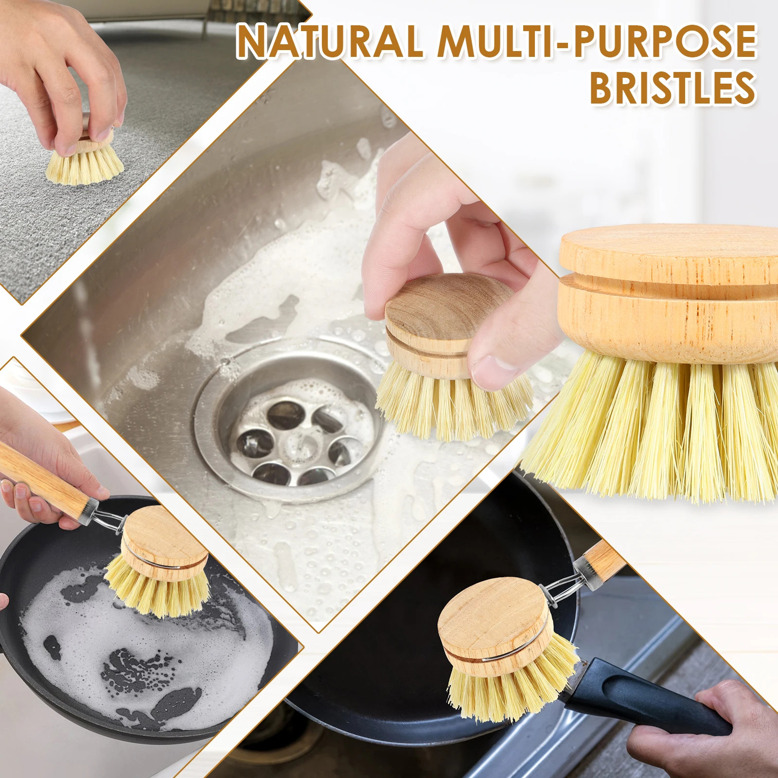 3/4/5/10Pcs Bamboo Dish Scrub Brushes Replaceable Dish Brush Kitchen Cleaning Sc