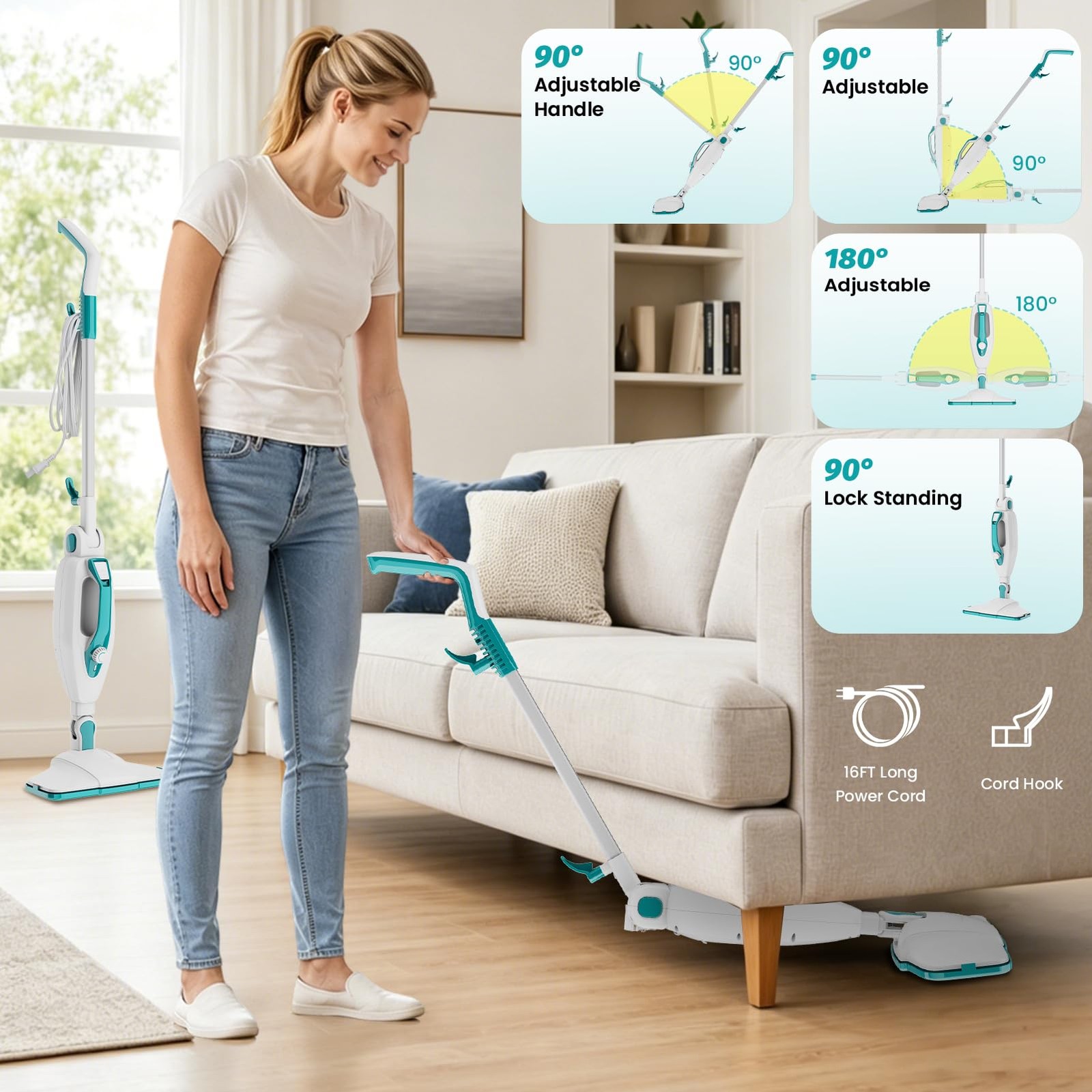 10-in-1 Steam Mop & Handheld Cleaner – 1550W, Multi-Purpose for Floors & Windows