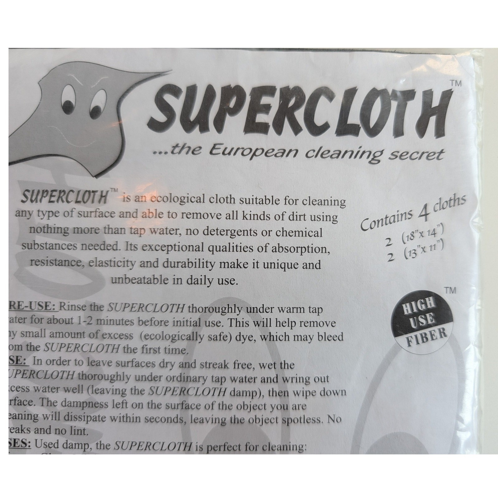 Supercloth European Cleaning Secret 4 Pack Black Made in Italy High Use Fiber