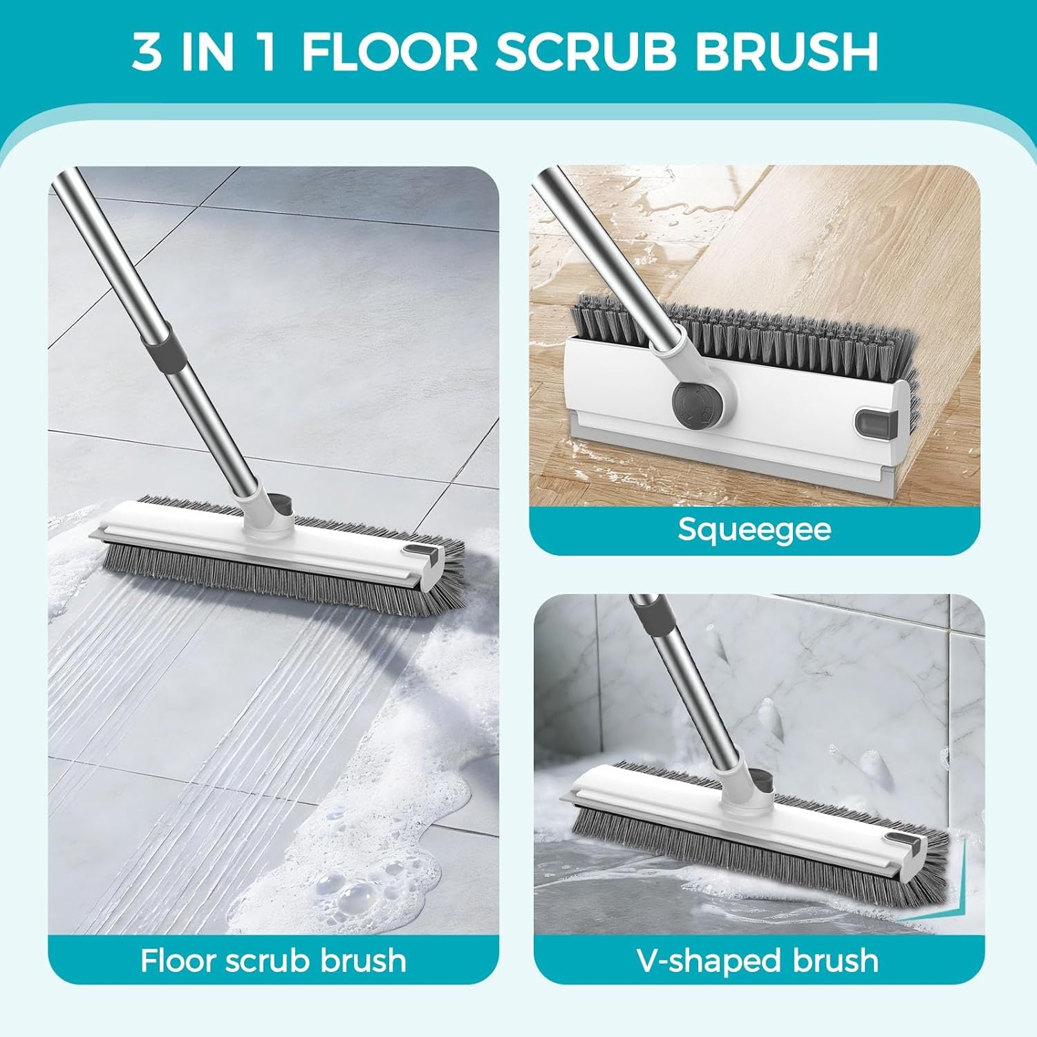 Floor Scrub Brush 3 in 1 Floor Scrub Brush W/ 54-in Adjustable Long Handle
