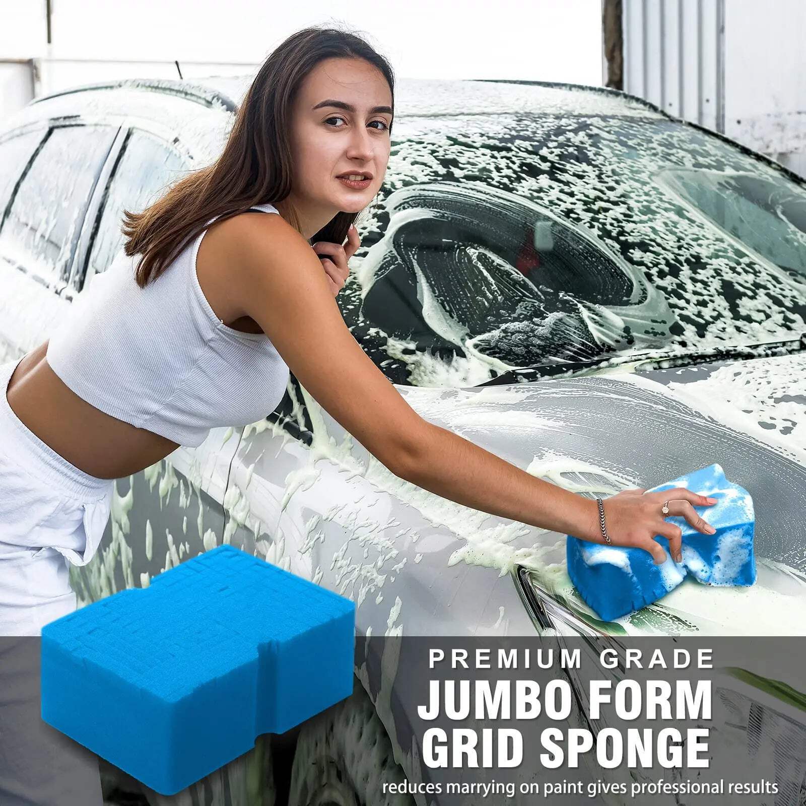 2Pcs Large Cross Cut Durable Soft Foam Grid Sponge Rinseless Absorbent Easy Grip