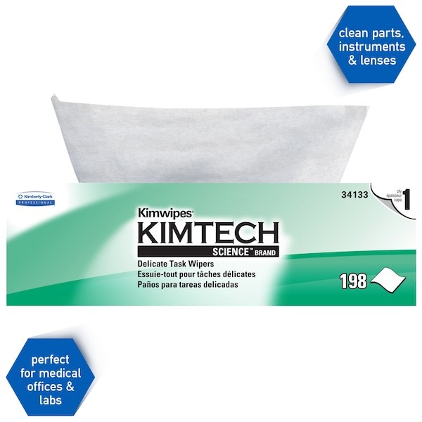 Kimtech 34133 Delicate Task Wipes, Pop-Up Box, White, 198 Sheets/Box, 2, 970