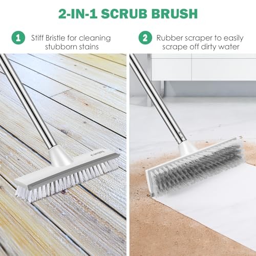 Floor Scrub Brush with 51-Inch Long Adjustable Grey White-standard-1 Pack