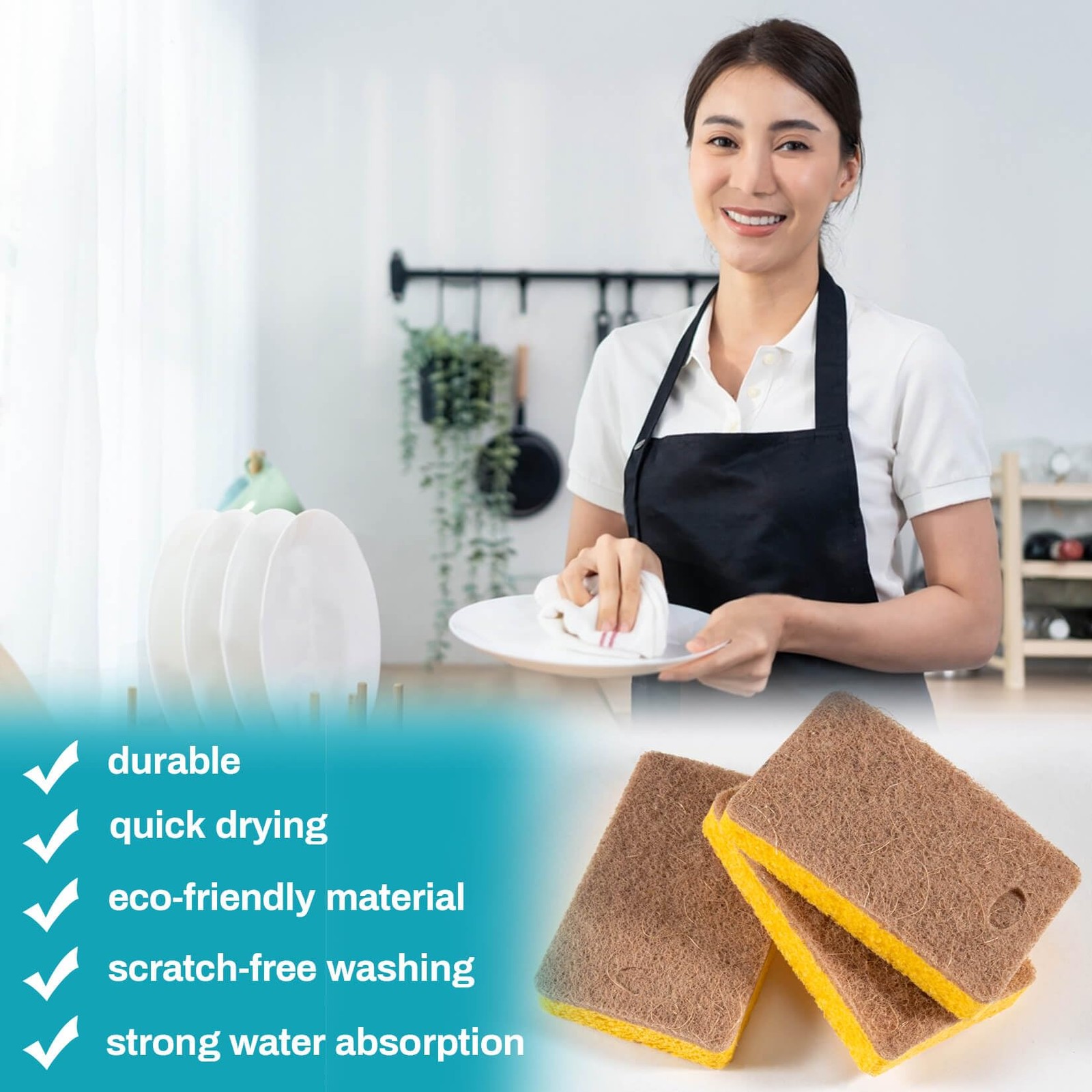 MAQIHAN 10PCS Natural Sponges for Dishes – Biodegradable 10pcs-yellow