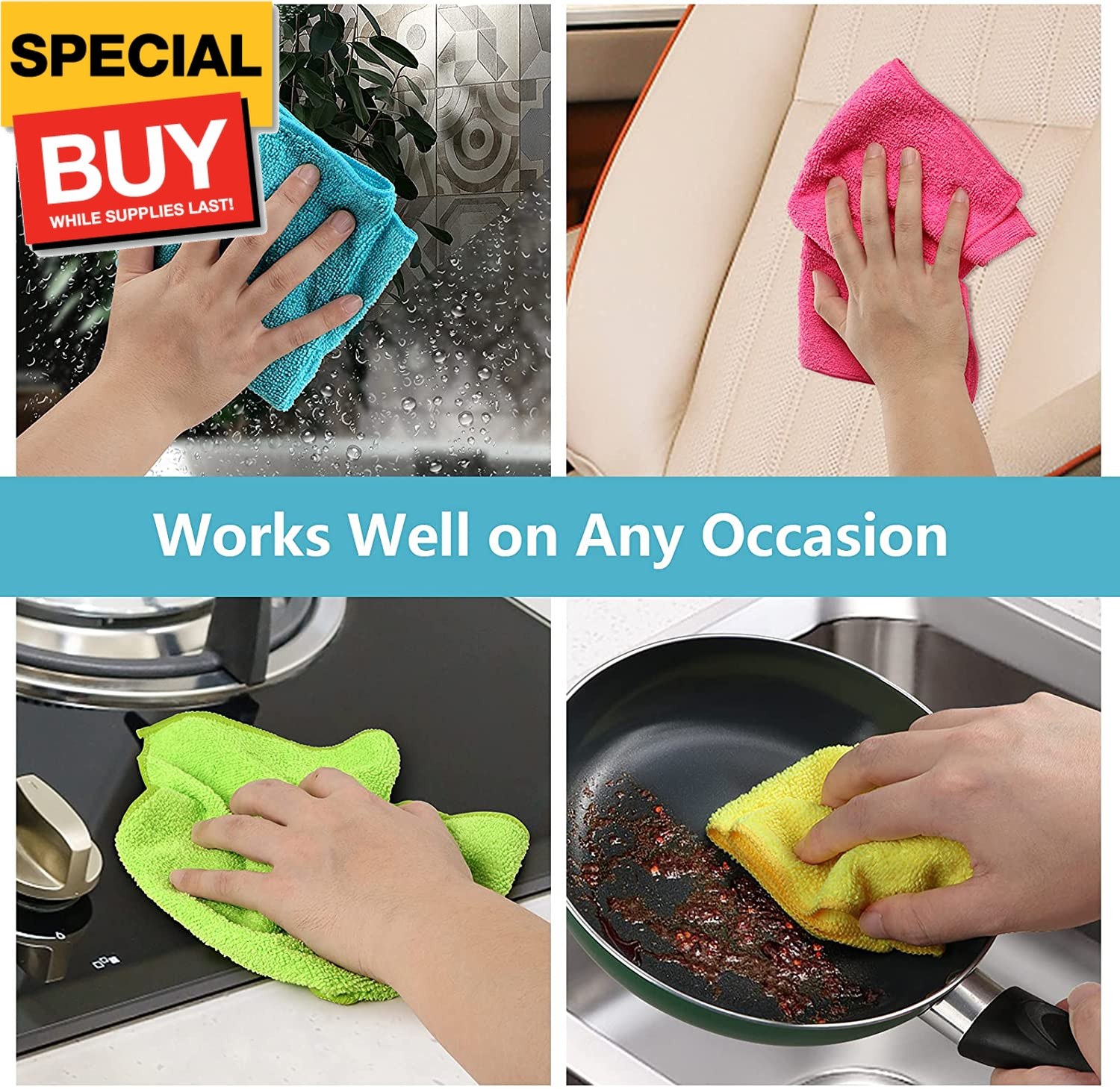 Microfiber Cleaning Cloth,12 Pack Cleaning Rag,Cleaning Towels with 4 Color Asso