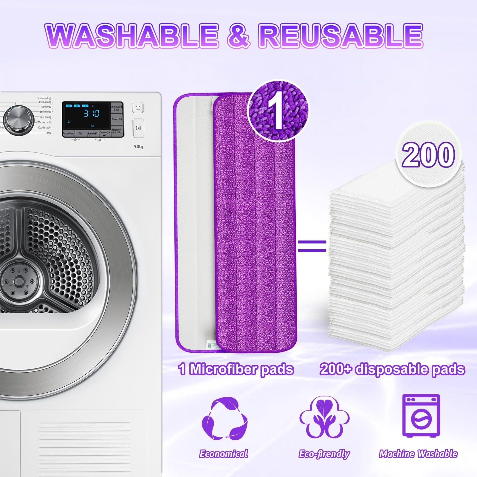 6 Pack Reusable Mop Pads for Swiffer PowerMop, Power Mop Pads 15” Microfiber Re