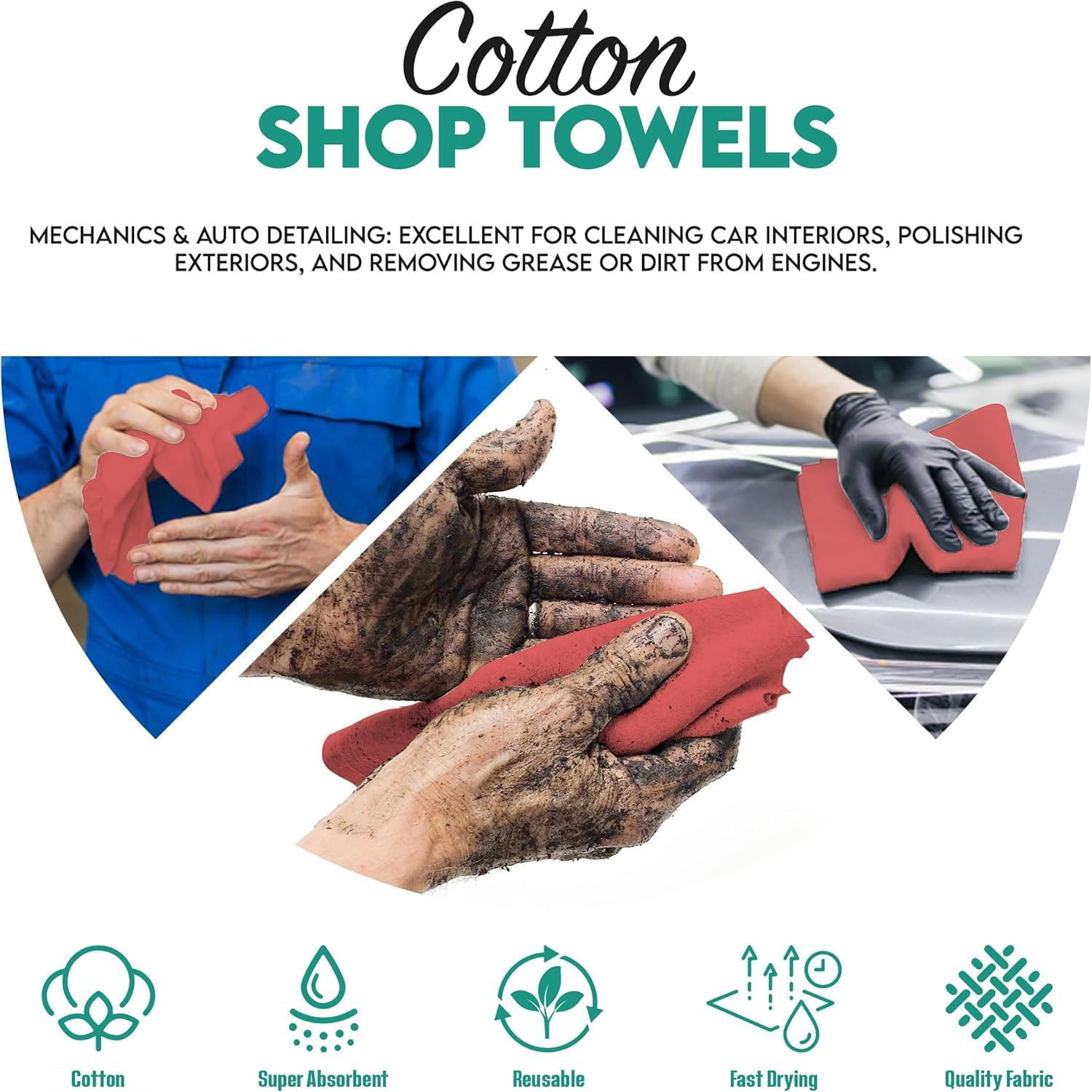 ZUPERIA Cotton Shop Towel – Multipurpose Cleaning Cloths (14″ x 12″ – Pack of 15