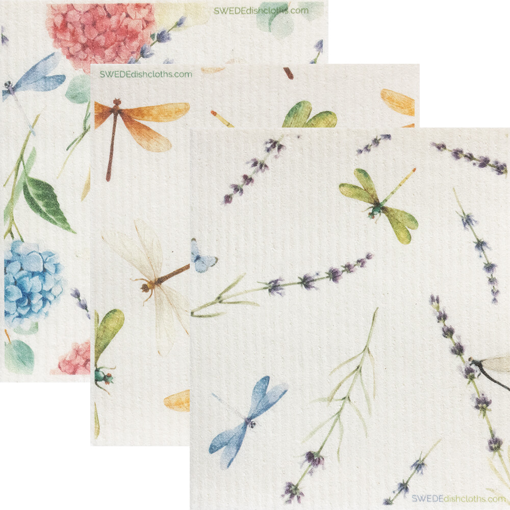 Swedish Dishcloths Mixed Dragonfly Set of 3 cloths Eco Friendly Cloths
