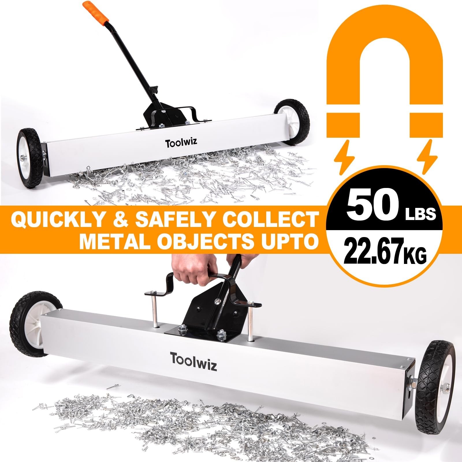 36″ Magnetic Sweeper with Wheels – 50 lbs Capacity, Heavy Duty Floor Tool, Teles