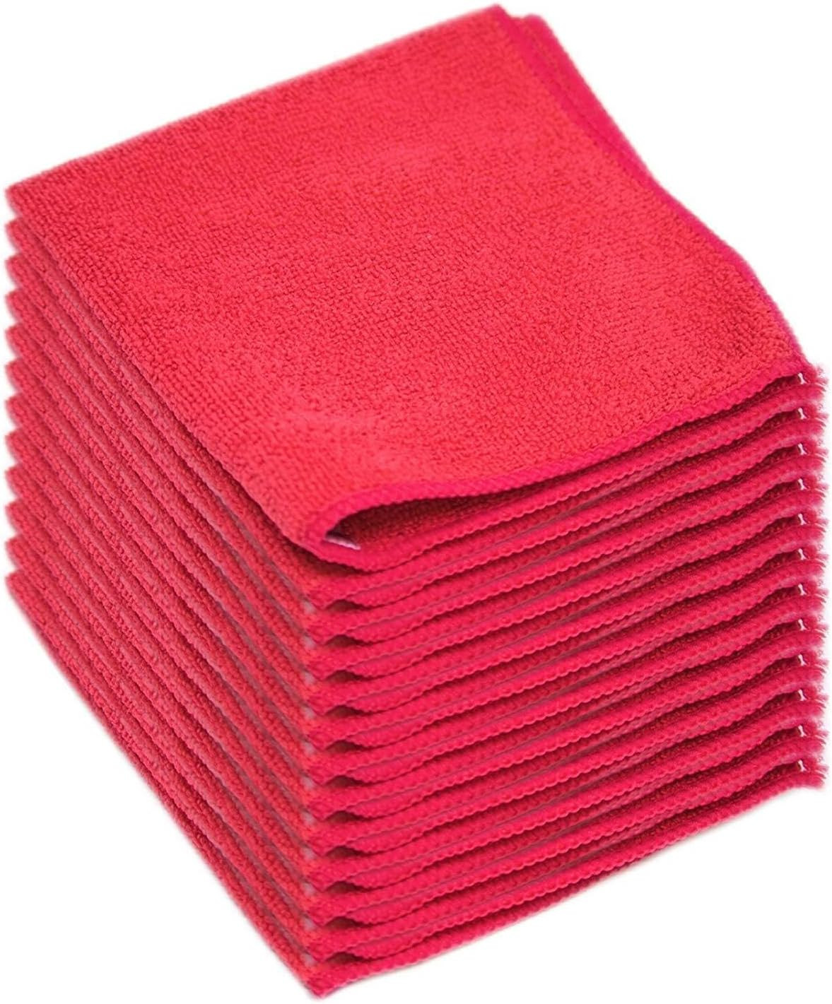 Soft Microfiber Cleaning Cloth Set of 12-12 X 12 Inches, Medium, Red