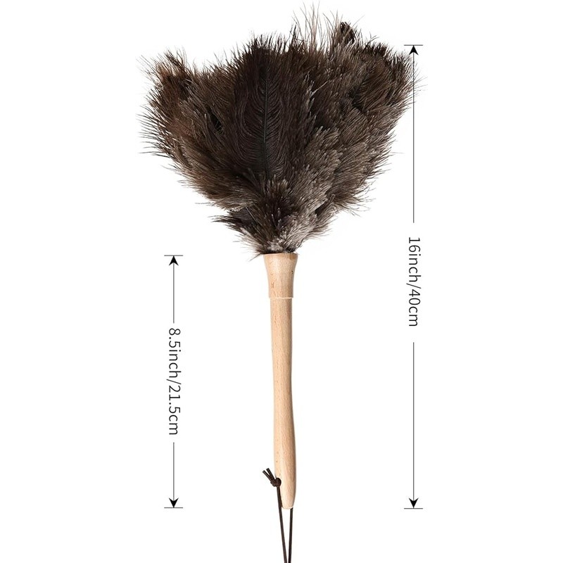 Ostrich Feather Duster Anti-Static Wooden Handle Dust Cleaning Tool Home Office