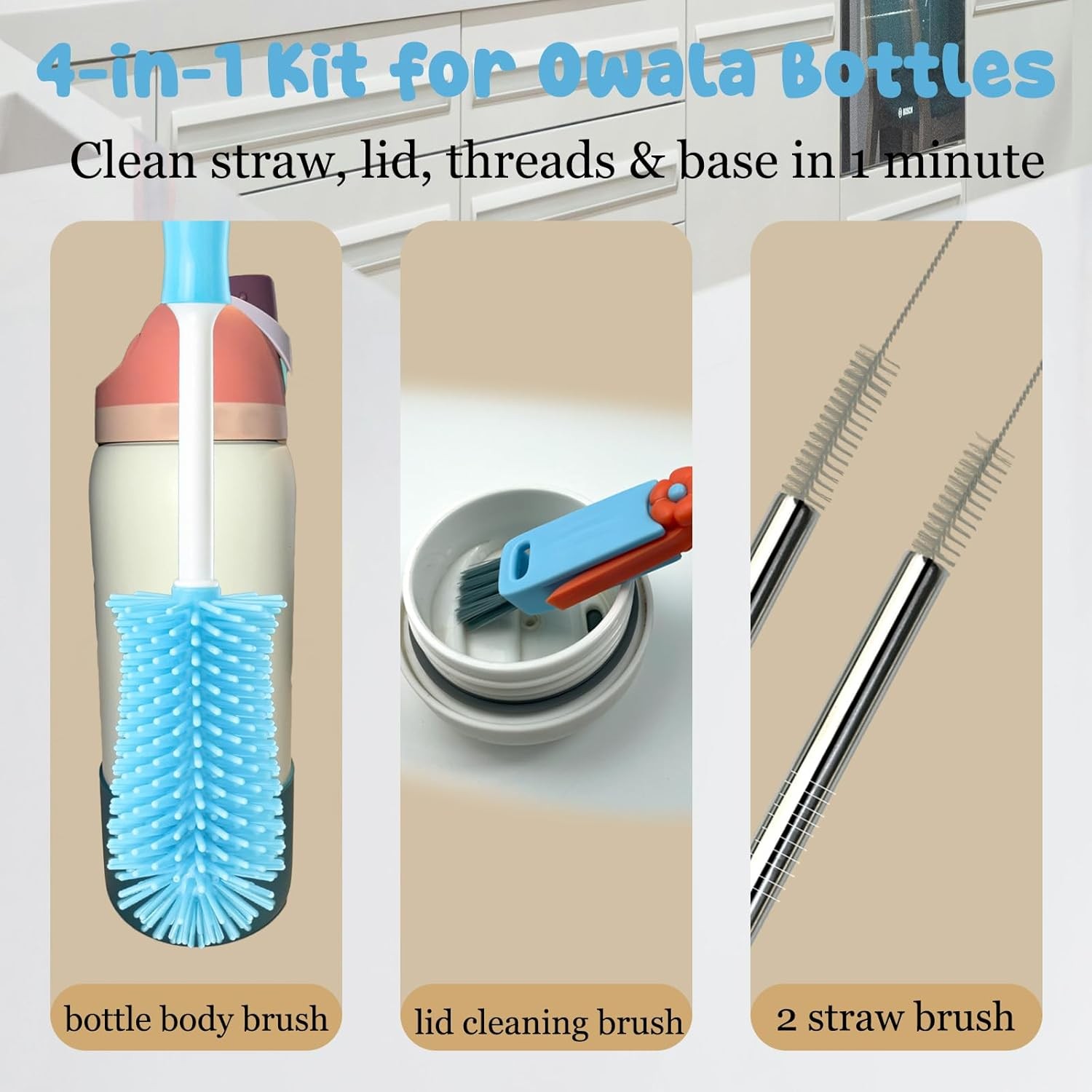 4 Pack Water Bottle Cleaning Kit Water Bottle Cleaner Brush for Owala FreeSip