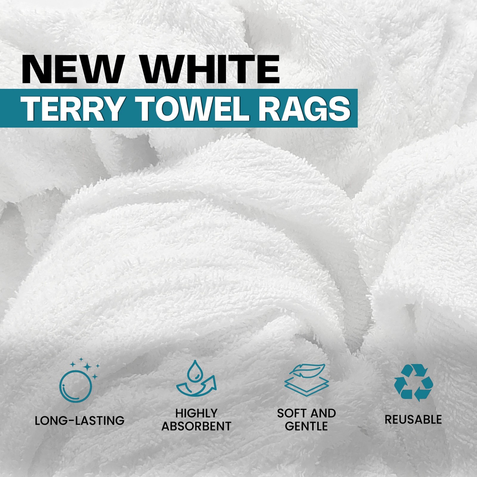 New Cotton Terry Rags 25 LB Box – White Cleaning Towels for Multipurpose Use