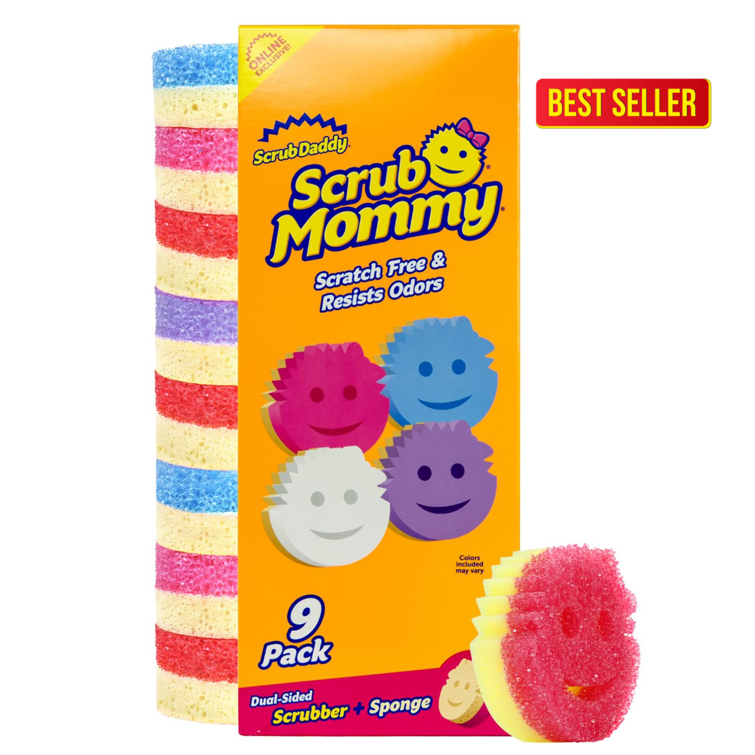 Scrub Daddy Dual-Sided Dish Sponge Multi-Colored Bulk Pack 9 Count Stain Odor