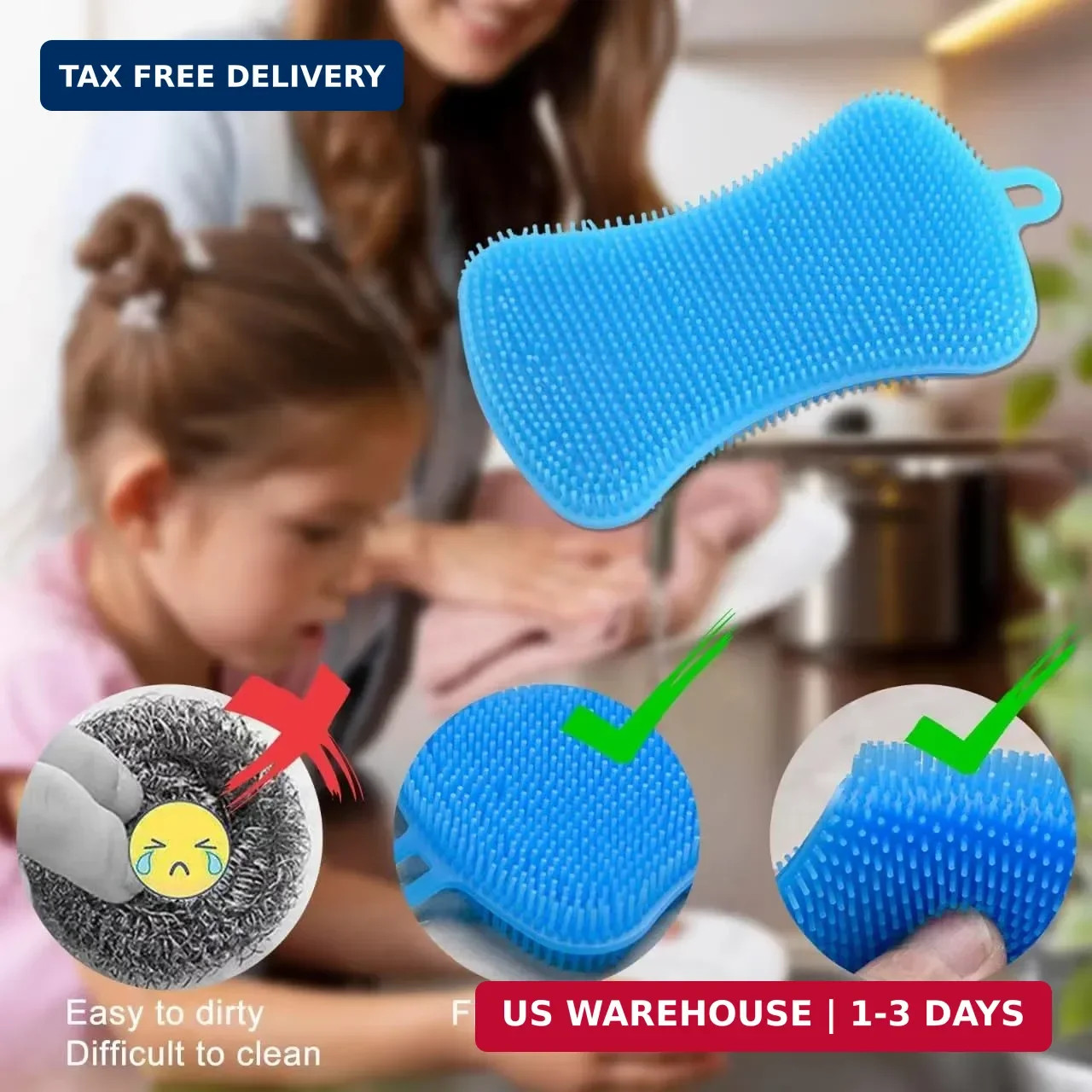 6 PCS Silicone Dish Sponges, Super Durable Safe and Dry Fast Silicone Sponge, Mu