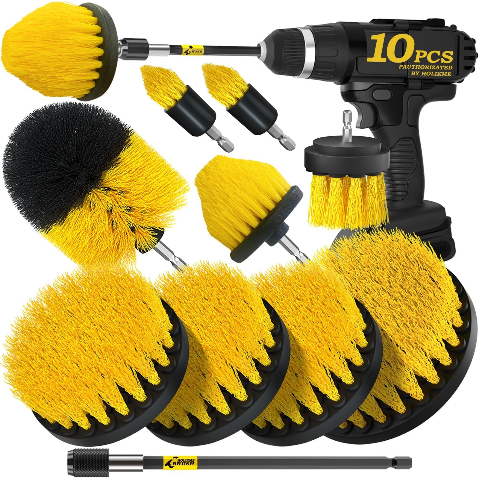 Holikme 10Pieces Drill Brush Attachments Set, Power Scrubber Brush with Exten…
