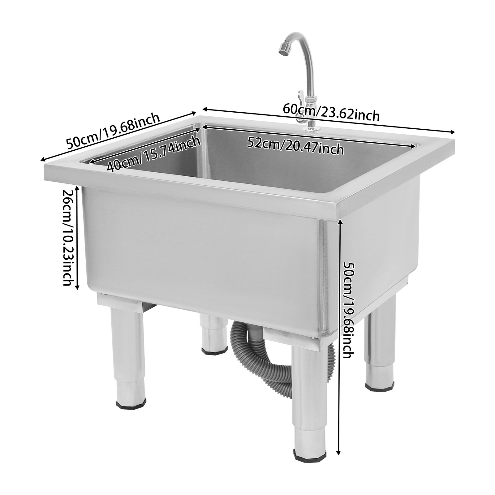 220.46lbs Floor Mount Stainless Steel Mop Cleaning With Faucet And Drain Pipe