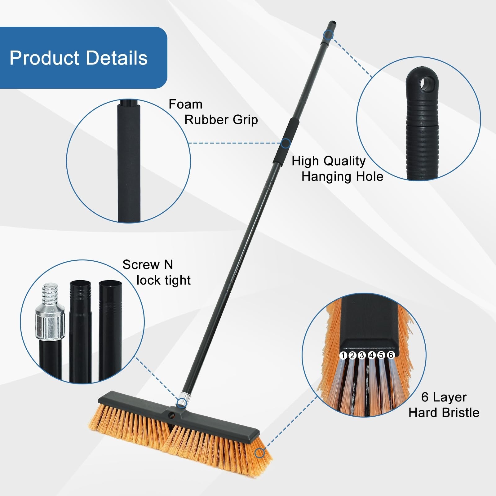Heavy Duty 24″ Push Broom with 60″ Handle – Outdoor/Indoor Cleaning Tool, 2 Pack