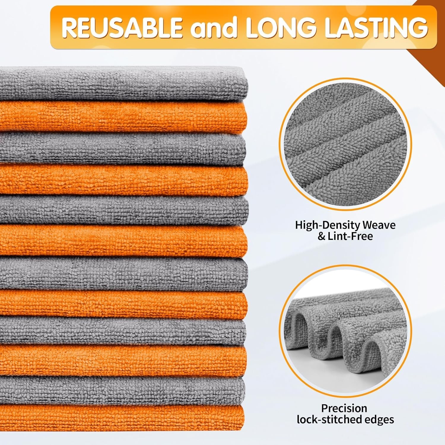 Microfiber Cleaning Cloth -Pack of 12, Highly Absorbent Cleaning RagsGrey&Ora…