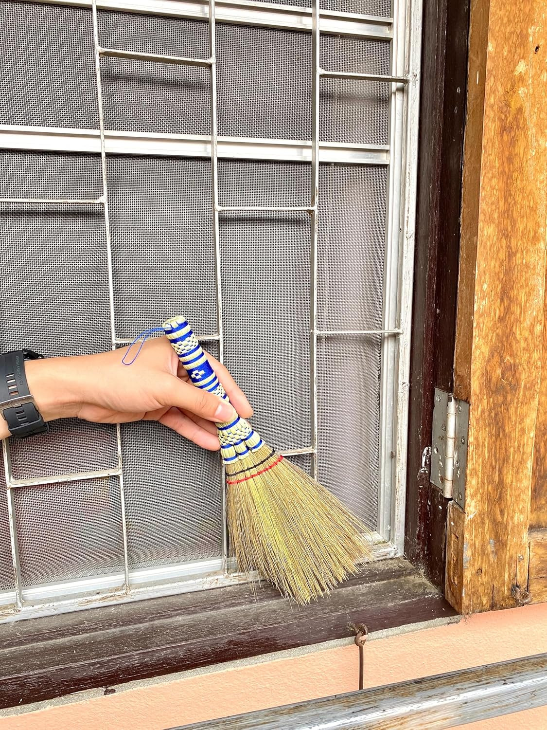 Small Corn Wisk Brush Broom 11 Inch Blue, Red Flagged Indoor Heavy Duty Multi Su