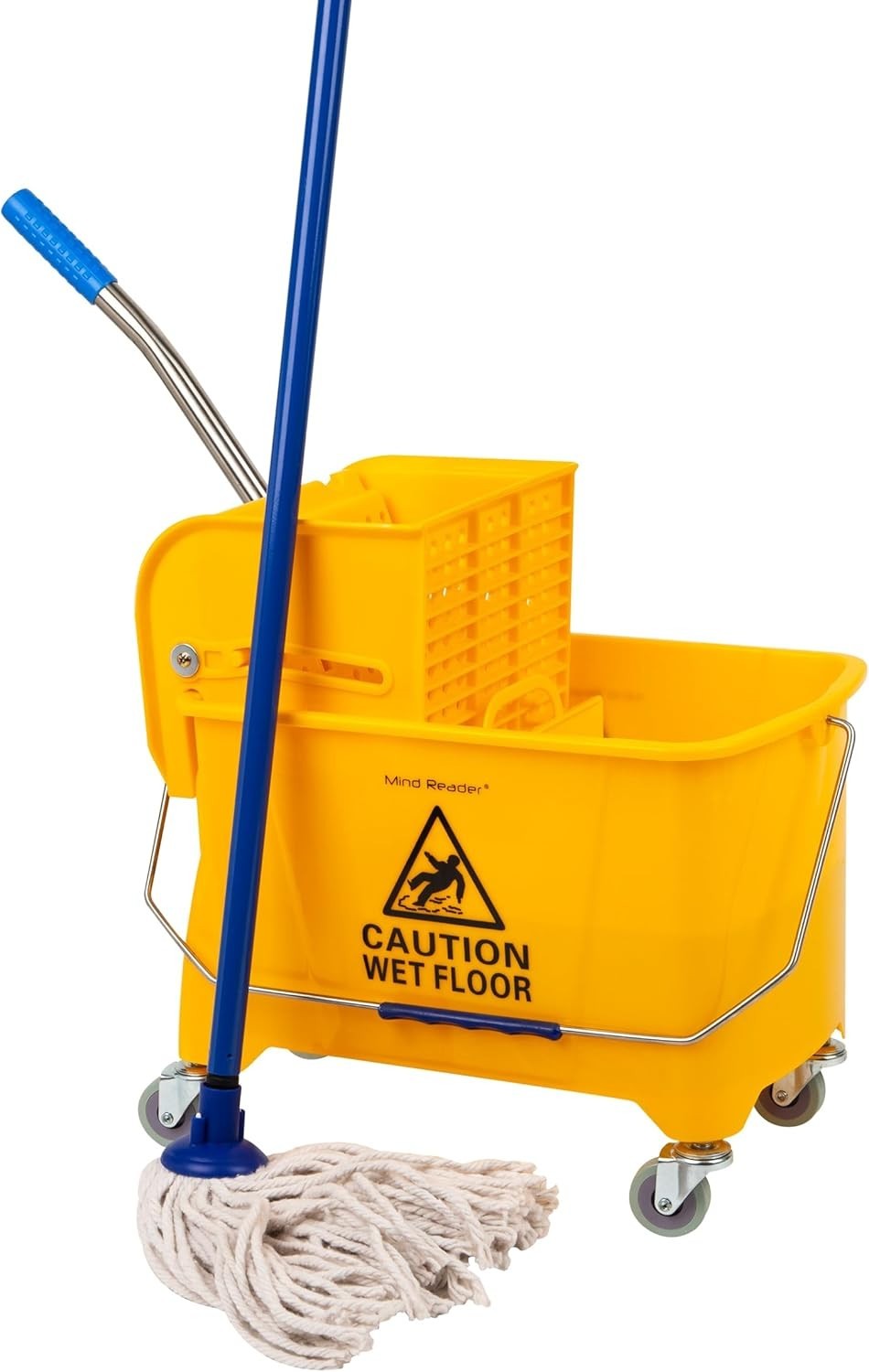 Mind Reader 22Qt Mop Bucket with Wringer & Wheels, Yellow