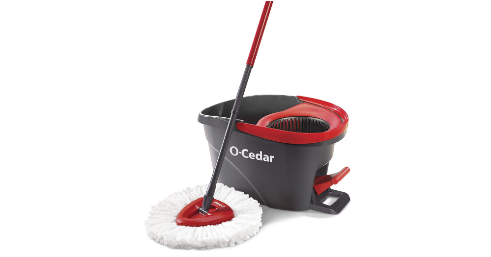 Microfiber Spin Mop Bucket Floor Cleaning System Telescopic Handle Easy Grip Red