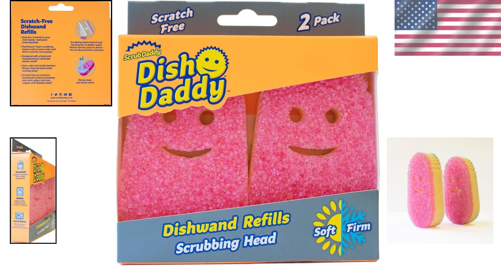 Dish Wand Scrubbing Brush Replacement Heads Pink 2 Pack Soap Dispensing Sponge