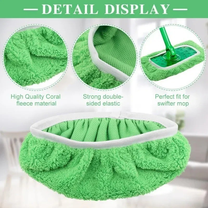 Reusable Microfiber Mop Pads Wet Dry Floor Cleaner Replacement Cloth Green