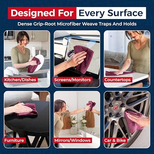 Premium 300GSM Microfiber Cleaning Cloth – 12.5″x12.5″ High 8 pack Burgundy