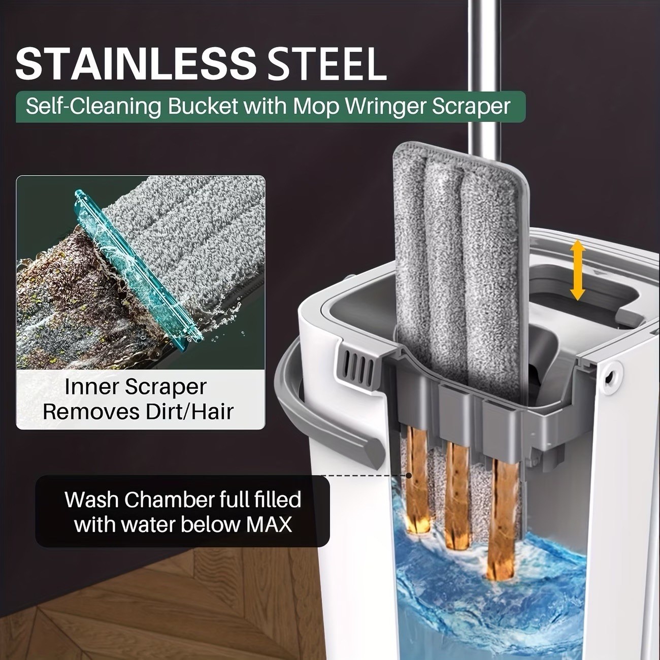 Commercial Flat Mop Bucket Set, Hardwood & Tile Floor Cleaner