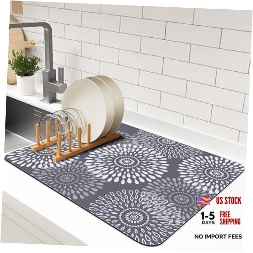 Dish Drying Mat Super Absorbent Kitchen Counter Mat Rubber 15″ x 18″ Gray