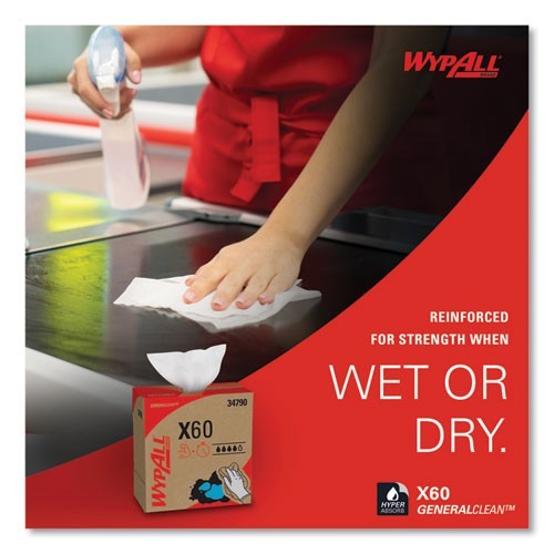 WypAll General Clean X60 Cloths, POP-UP Box, 8.34 x 16.8, White, 118/Box