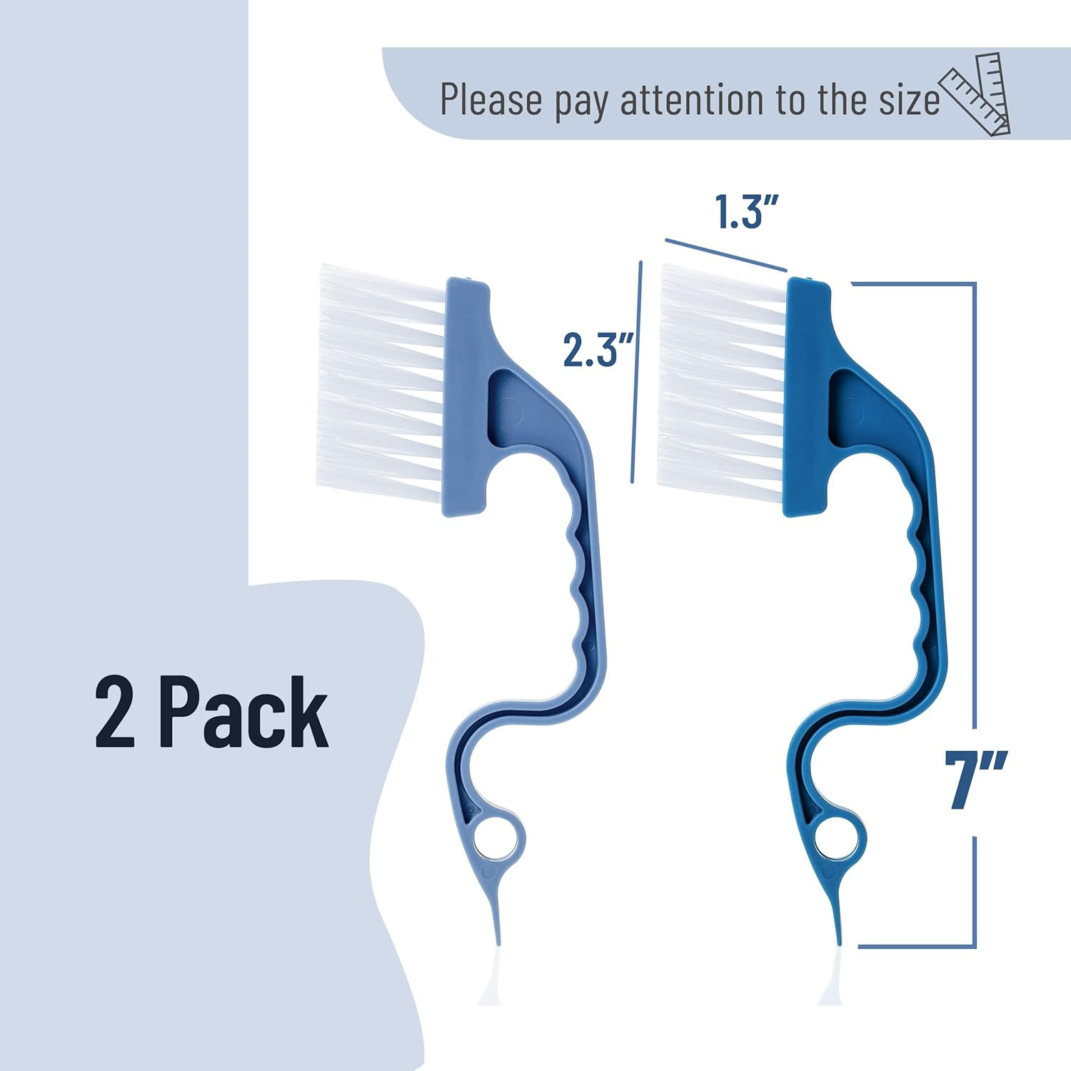 Slick- Window Track Cleaning Brush, 2 Pack, Blue Ergonomic Handle | Built-In Scr