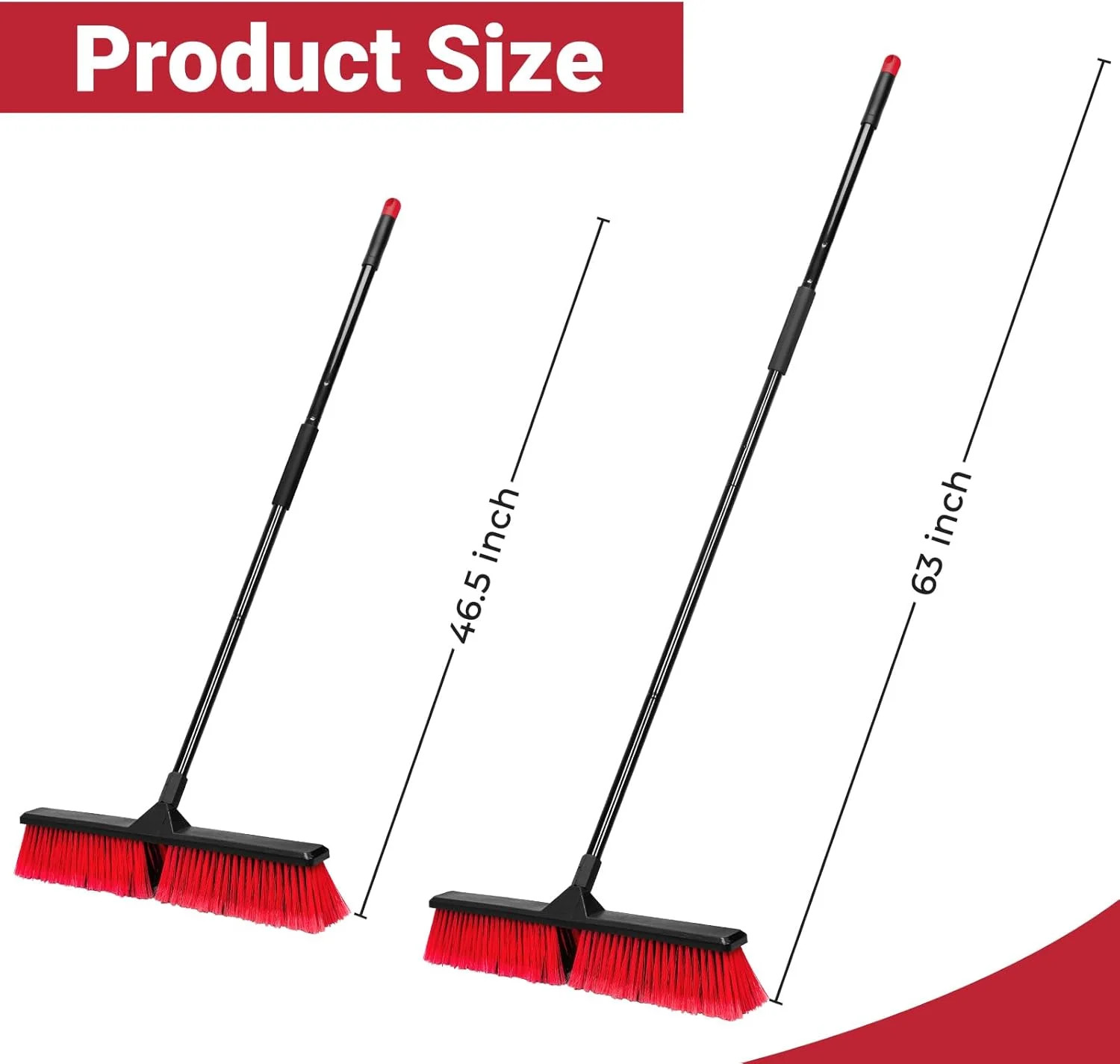 24″ Push Broom with 63″ Long Handle, Heavy Duty Broom for Floor Sweeping, Stiff