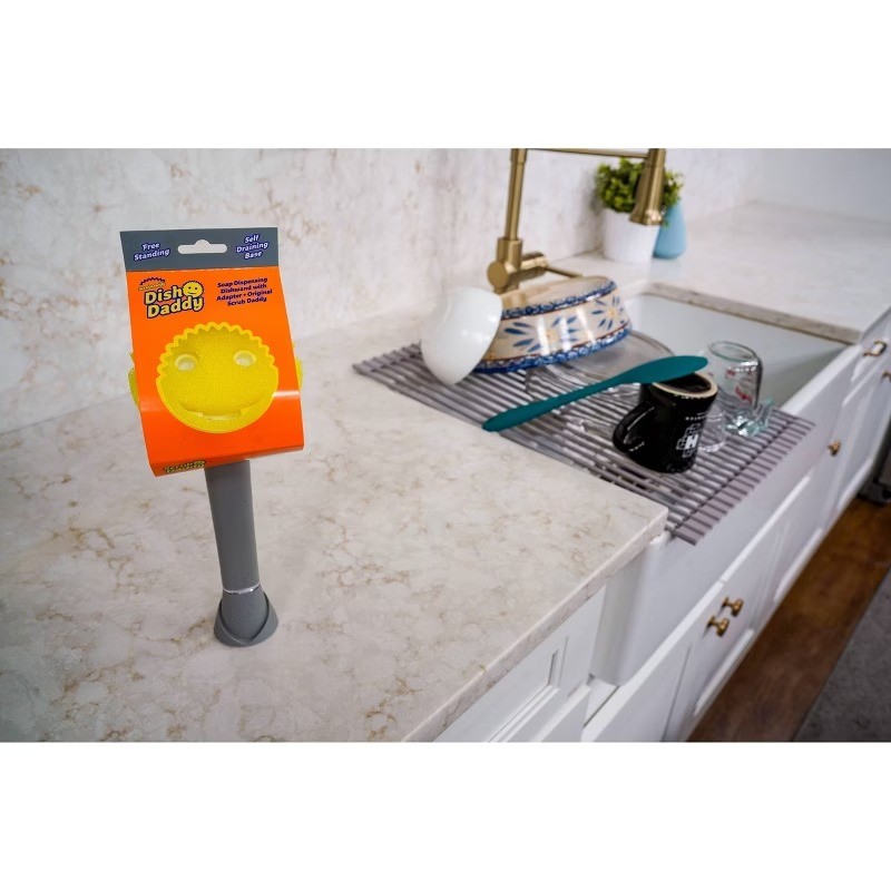 Dish Daddy Converter Plate Dishwand with Sponge: Silver, 3.75″ Depth, 13.06″