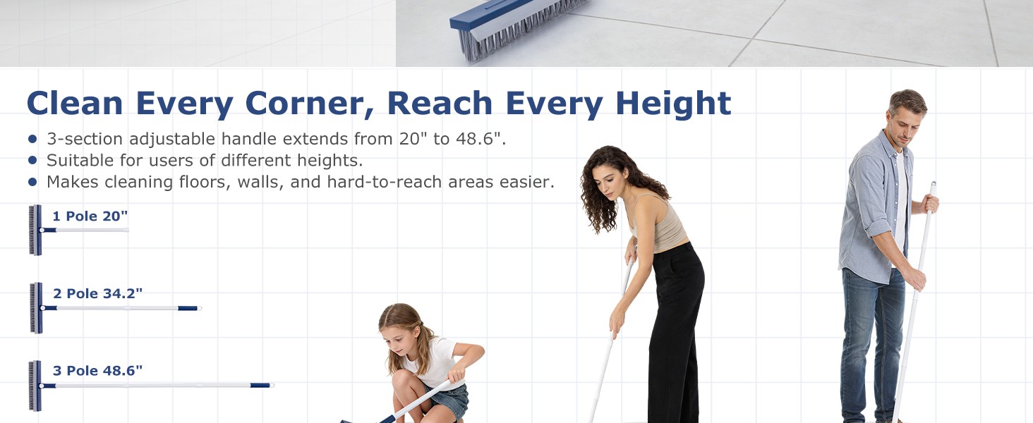Grout Brush with Long Handle, Grout Cleaner Brush for Tile Floors, Stiff