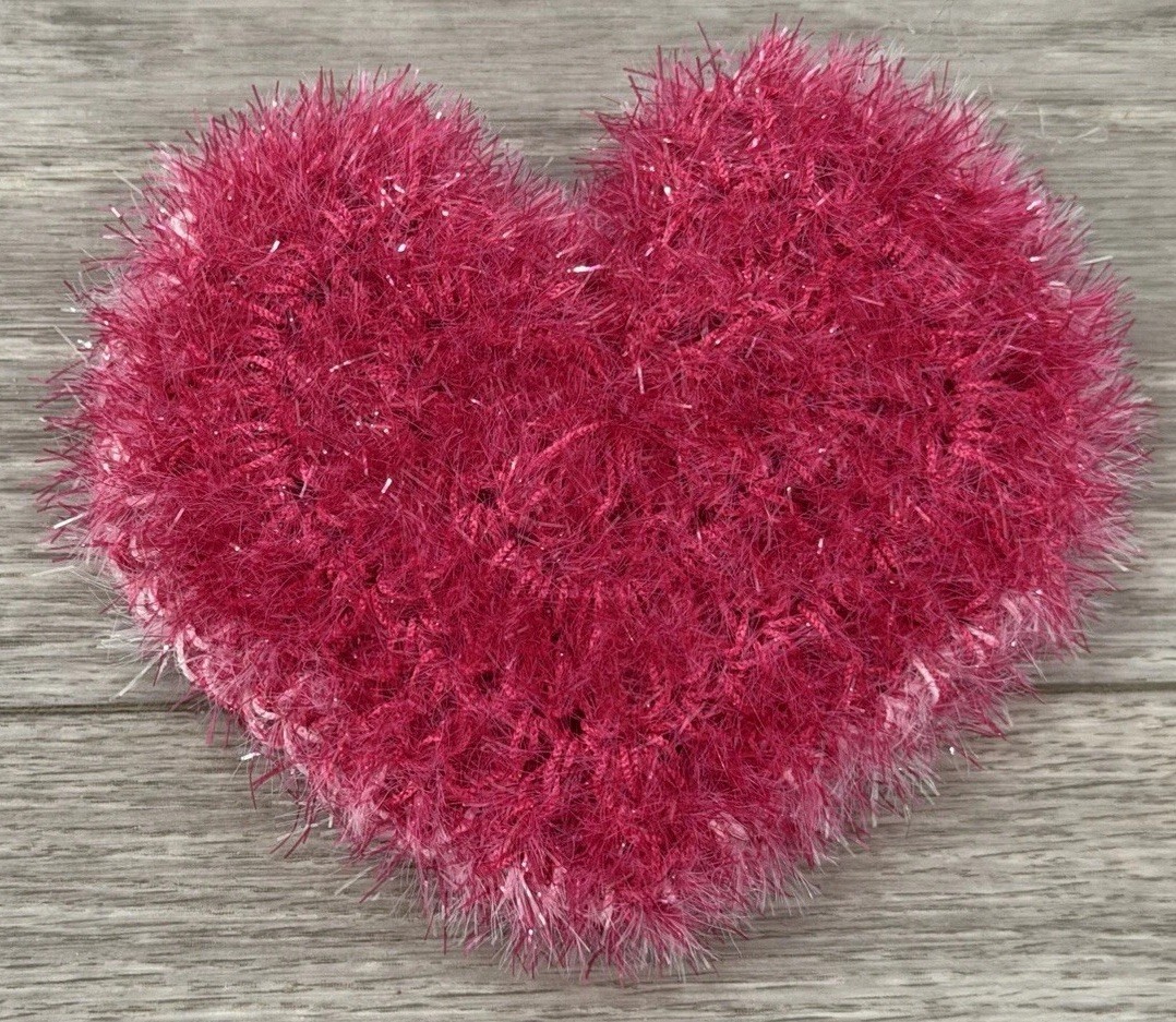 Handmade Dish Scrubber Silver Sparkle Heart Shape Non-Scratch Scrubby 3.75”