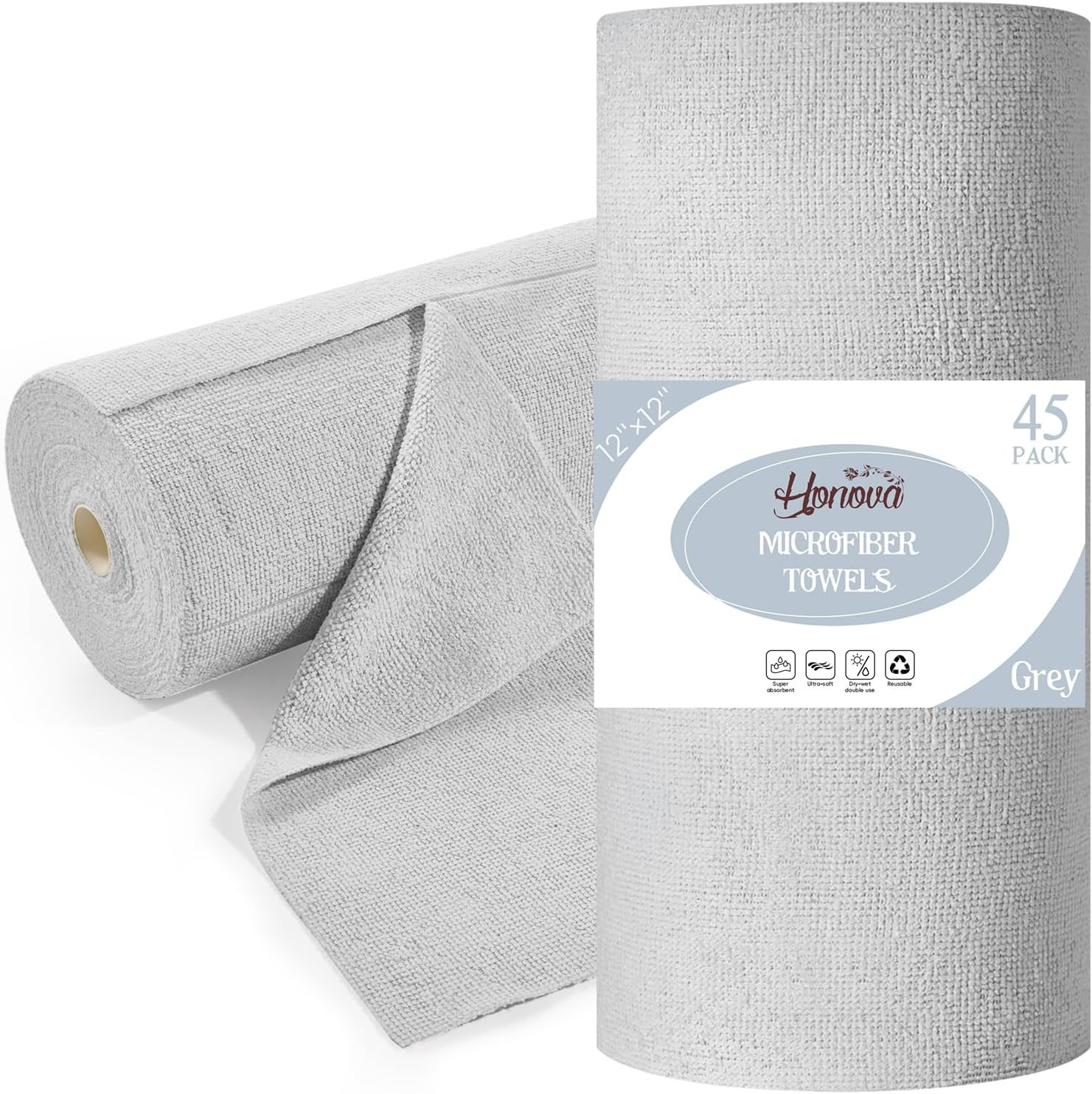HONOVA Microfiber Cleaning Cloth Roll 45 Pack, Reusable Paper Towels Washable Ro