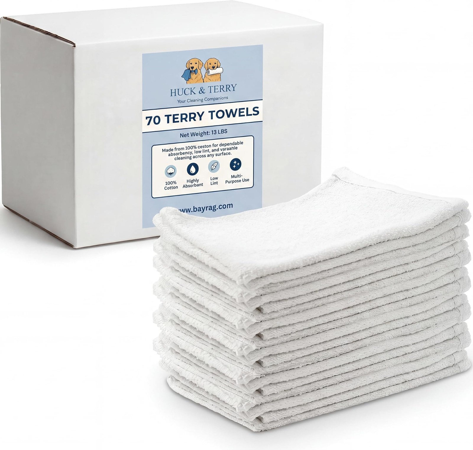 Terry Cloth Cleaning Rags (70 Pack), 100% Cotton Shop Towels, Lint-Free & Abs…