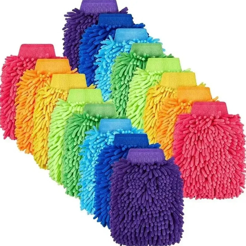 3pcs Car Wash Gloves Chenille Fleece Cleaning Mitts Scratch-Free Auto Care – NEW