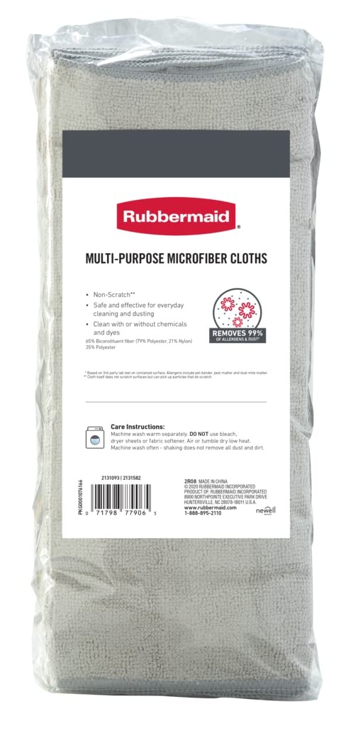 Rubbermaid Microfiber Cloth Towels 24 Pack 14″x14″ NonScratch Reusable/Washab…