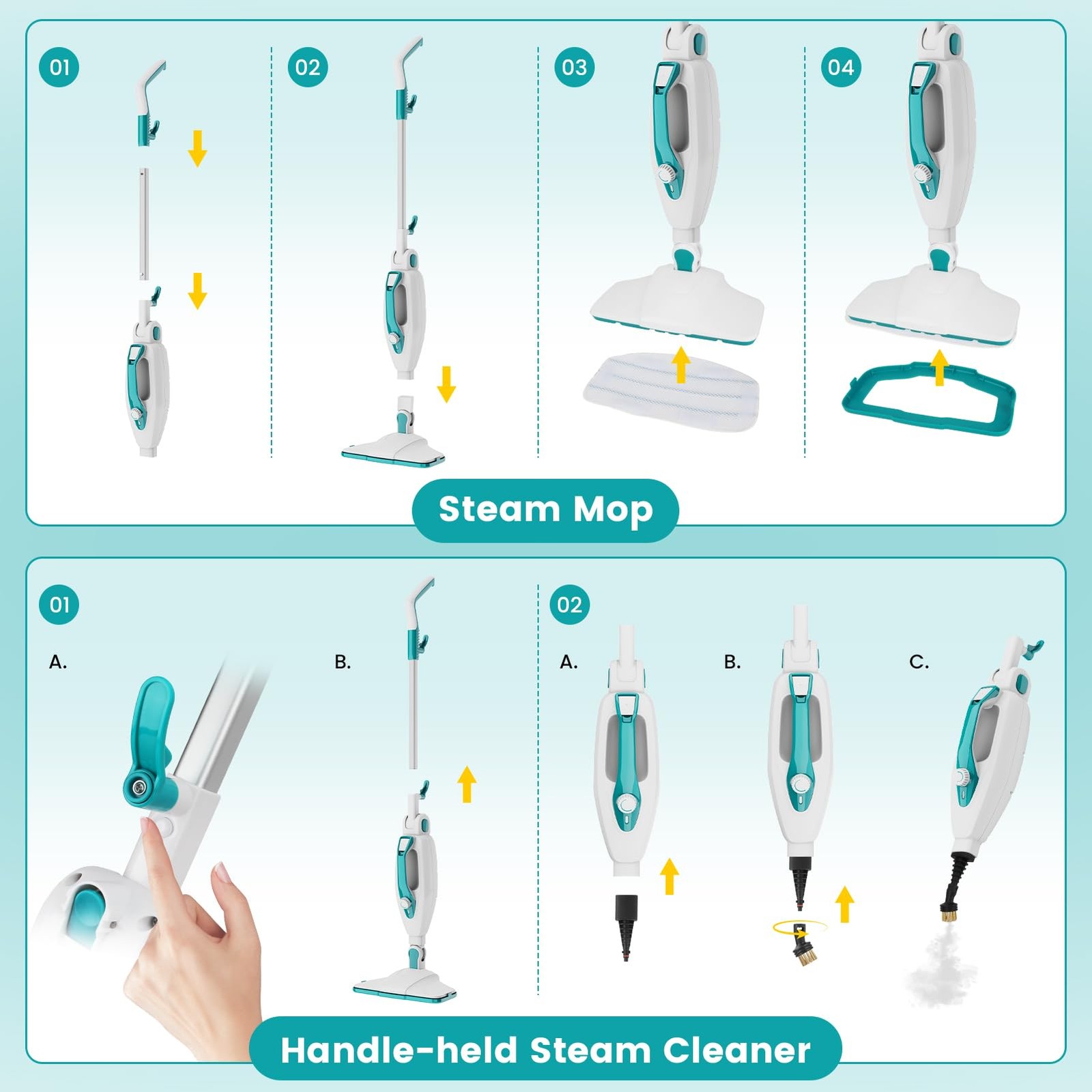 10-in-1 Steam Mop & Handheld Cleaner – 1550W, Multi-Purpose for Floors & Windows