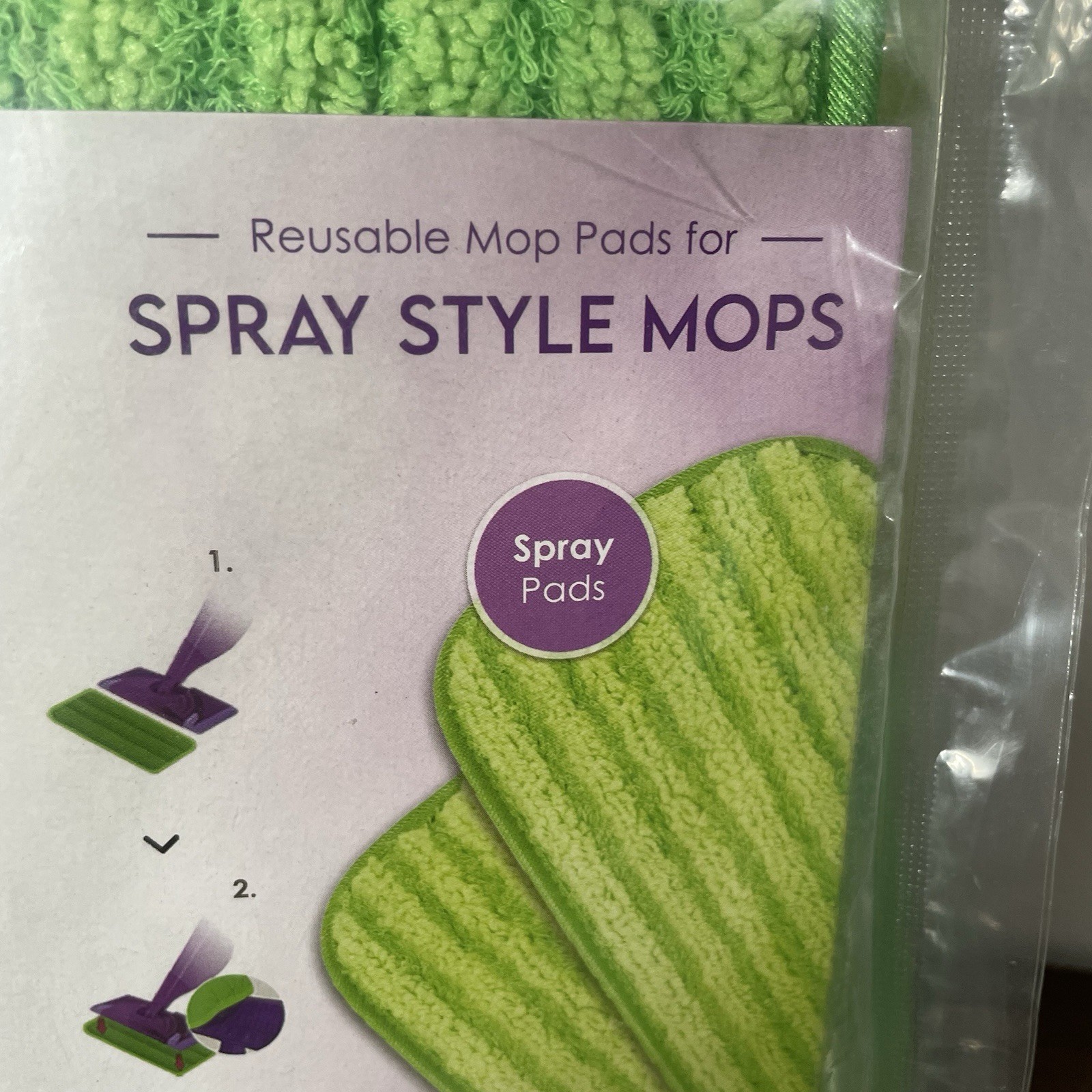 Turbo Microfiber Green Reusable Washable Spray Style Mop Pads 4-Count NEW