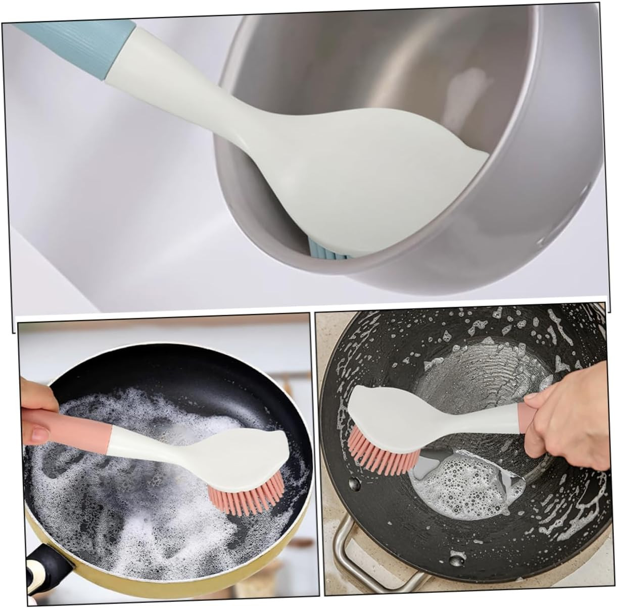 2Pcs Kitchen Brush Non-Stick Silicone Dish Scrubber with Long Handle Durable Pot