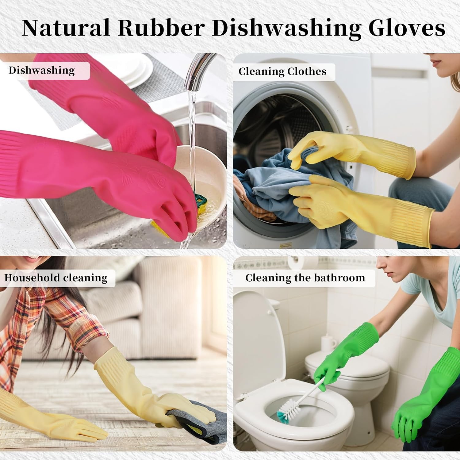 Rubber Gloves for Cleaning – 3 Pairs Reusable Gloves for Dishwashing, Kitchen an
