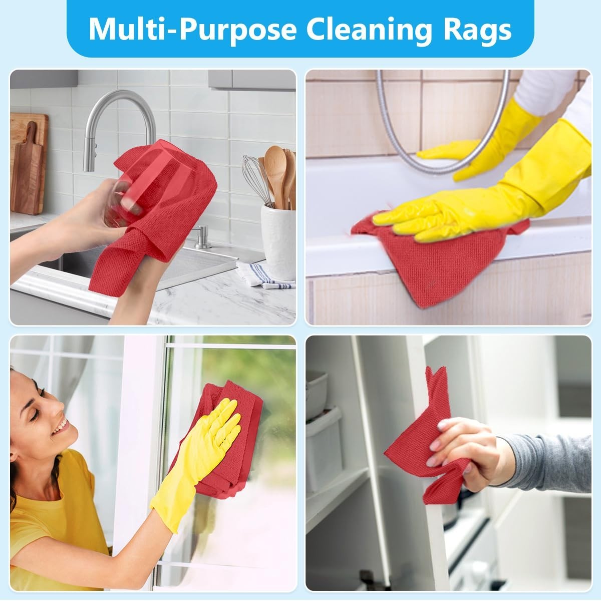 100 Pack Red Microfiber Cleaning Cloths – Lint-Free, Ultra Absorbent Rags for Ho