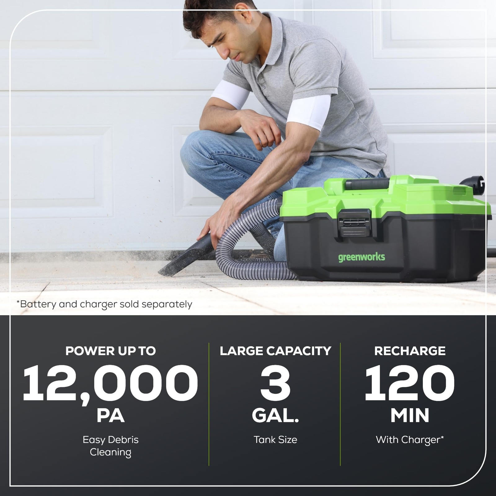 Greenworks POWERALL 24V Cordless Brushless 3Gal Wet/Dry Vac with 4Ah Battery and