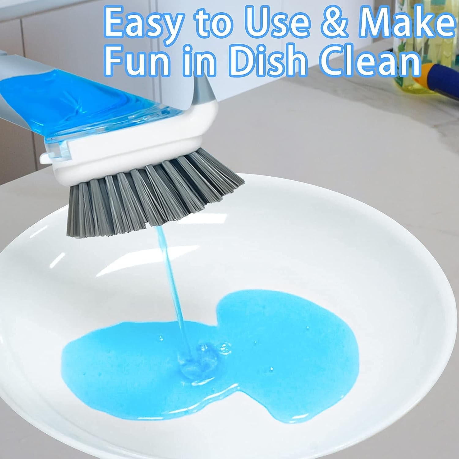 Dish Brush with Soap Dispenser & 3 Pack Dishwashing Sponge Refills Non Scratch,