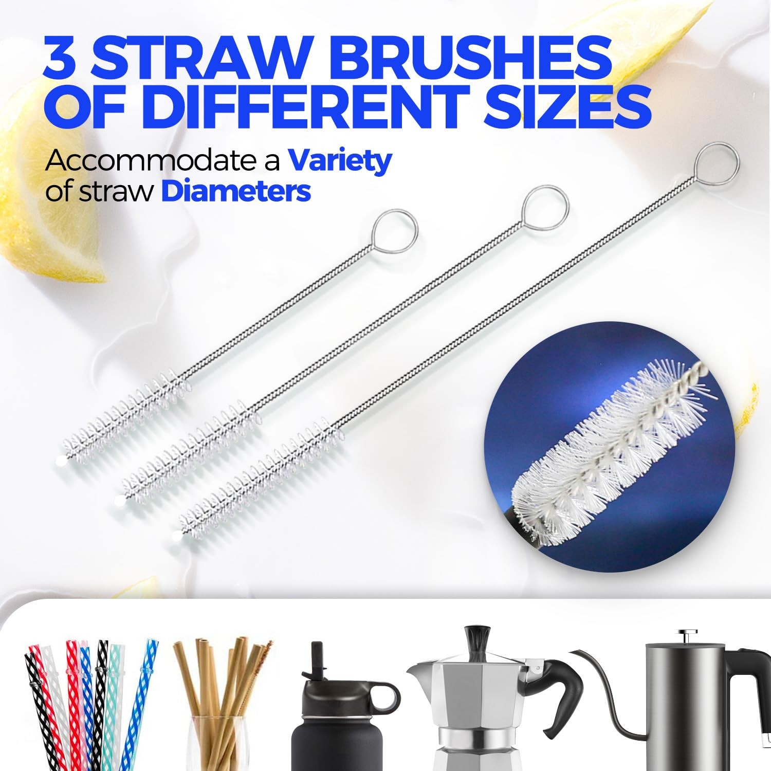 Holikme Bottle Brush Cleaner Set, 14″ Long Handle Stainless 4Pack, Black