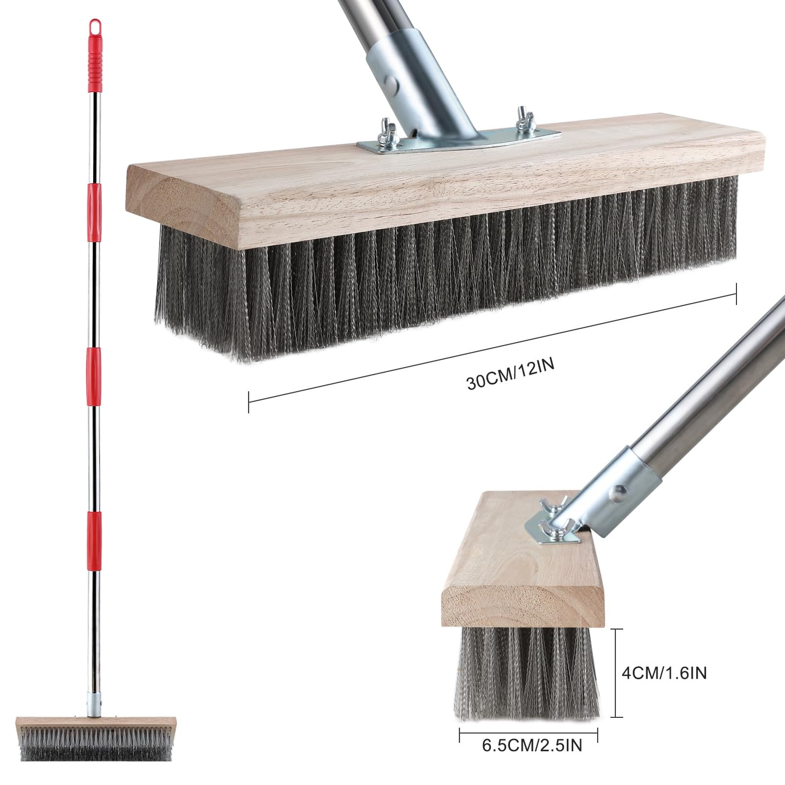 Heavy Duty Wire Broom with Telescopic Handle(57IN), Stiff Metal Bristle Brush fo